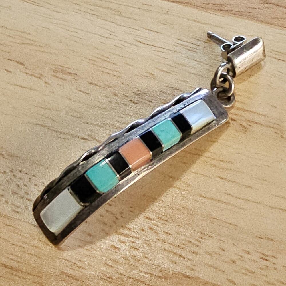 Martin & Esther Panteah Single Earring - Sterling & Turquoise, Coral, Onyx & Mop